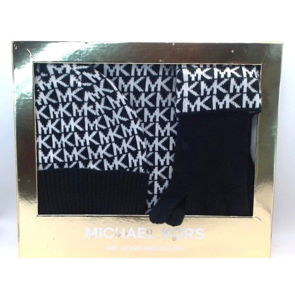 Michael Kors - Hat, Scarf, and Gloves Set, Black & White, BRAND NEW IN BOX